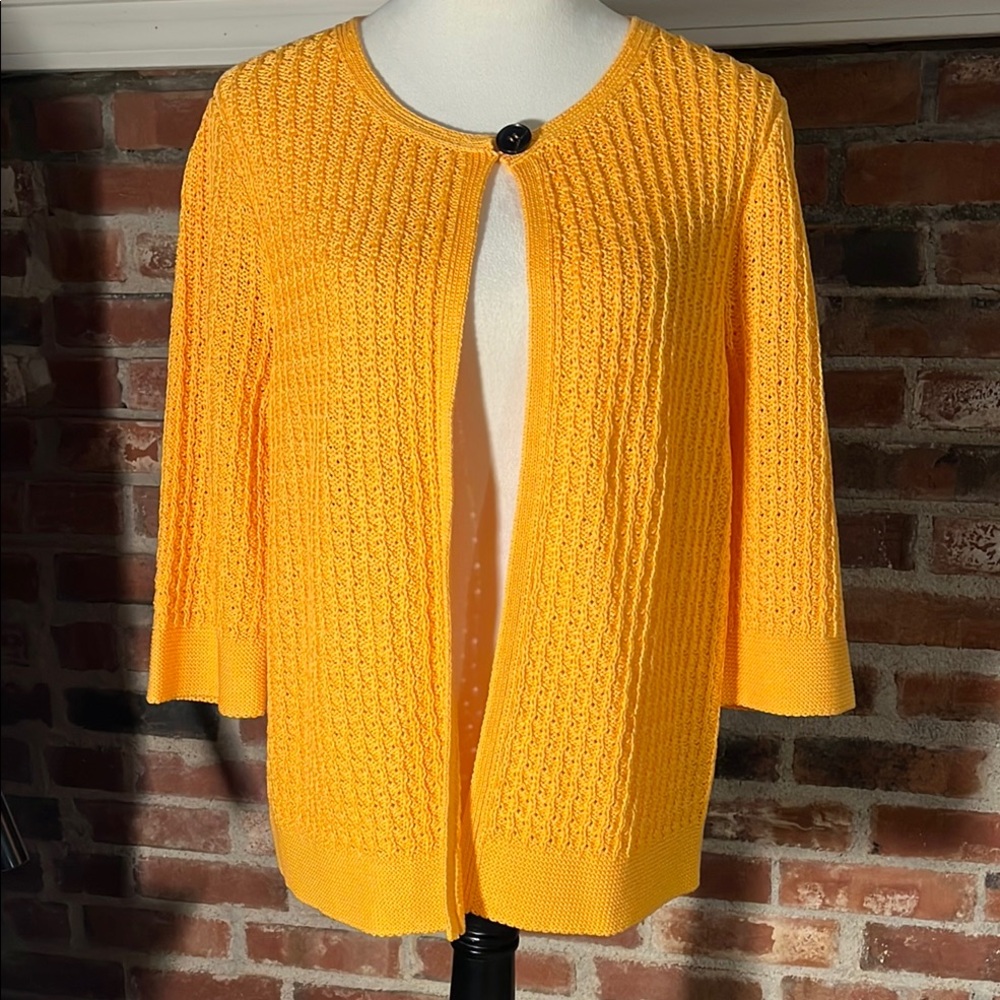 LAFAYETTE 148 Crochet 3/4 Sleeve Women's Mango Cardigan Sweater Size M